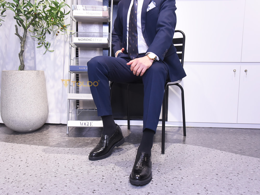 Giày cao 10 da bóng vân cá sấu 15